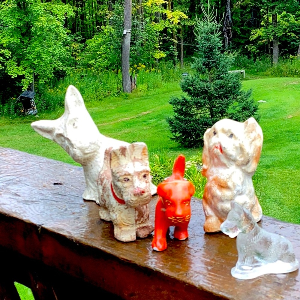 🐶  SCOTTY DOG Puppies Lot ChalkWare, Pottery, Vintage Miniatures Lot of 5